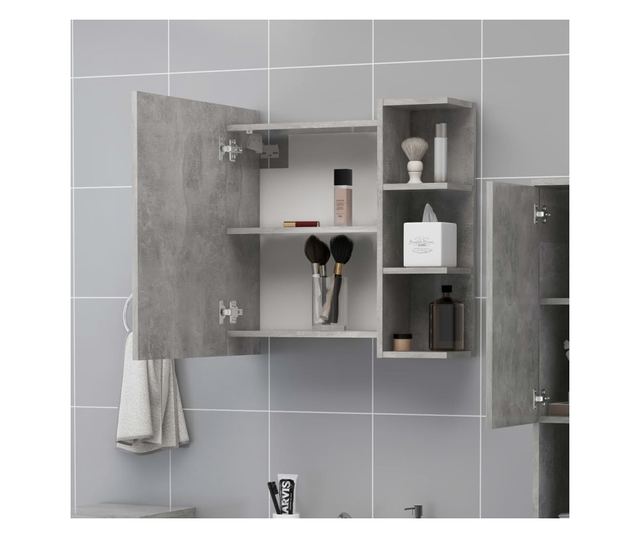 Шкаф за баня с огледало, бетонно сив, 62,5x20,5x64 см, ПДЧ