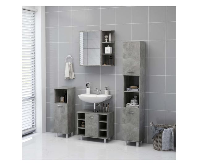 Шкаф за баня с огледало, бетонно сив, 62,5x20,5x64 см, ПДЧ