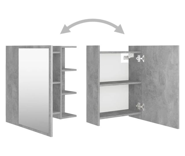 Шкаф за баня с огледало, бетонно сив, 62,5x20,5x64 см, ПДЧ