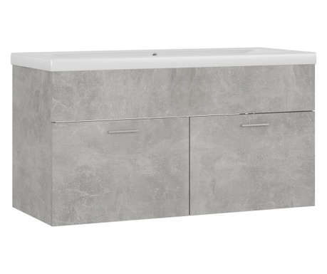 Шкаф за баня с вградена мивка, бетонно сив, ПДЧ