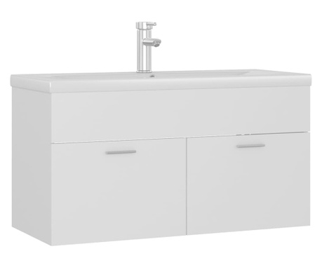Шкаф за баня с вградена мивка, бял, ПДЧ