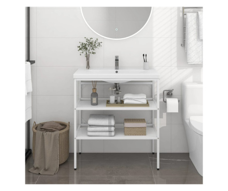 Cadru chiuvetă de baie, alb, 79x38x83 cm, fier