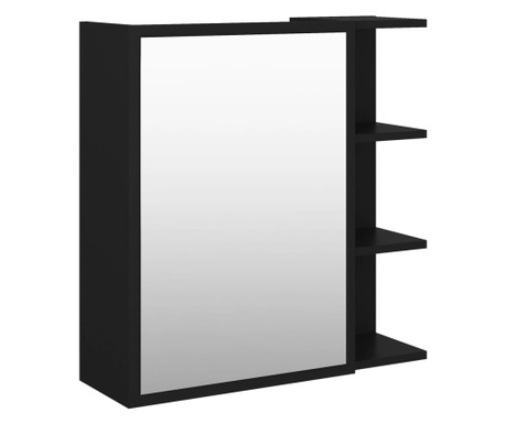 fekete forgácslap tükrös fürdőszoba szekrény 62,5x20,5x64 cm