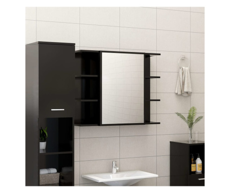 Dulap de baie cu oglindă, negru, 80 x 20,5 x 64 cm, PAL