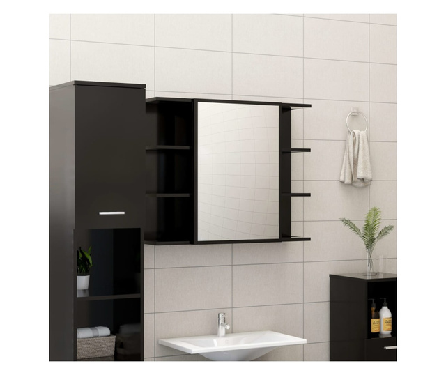 Koupelnová skříňka se zrcadlem černá 80x20,5x64 cm dřevotříska - Vivre