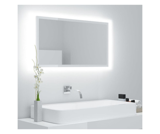 Oglindă de baie cu LED, alb extralucios, 80x8,5x37 cm