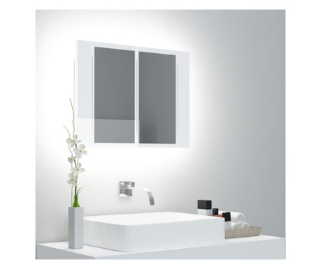 Dulap de baie cu oglindă/LED, alb extralucios, 60x12x45 cm