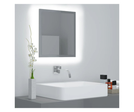 Oglindă de baie cu LED, gri extralucios, 40x8,5x37 cm