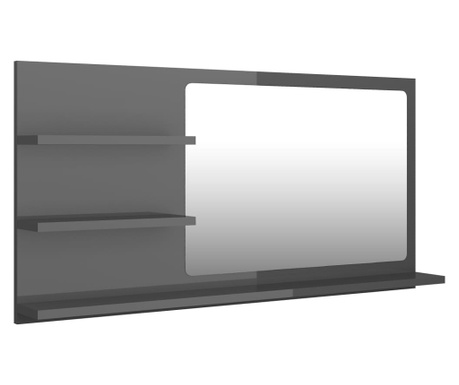 Огледало за баня, сив гланц, 90x10,5x45 см, ПДЧ