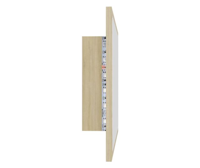 Oglindă de baie LED, stejar sonoma, 60x8,5x37cm, lemn prelucrat