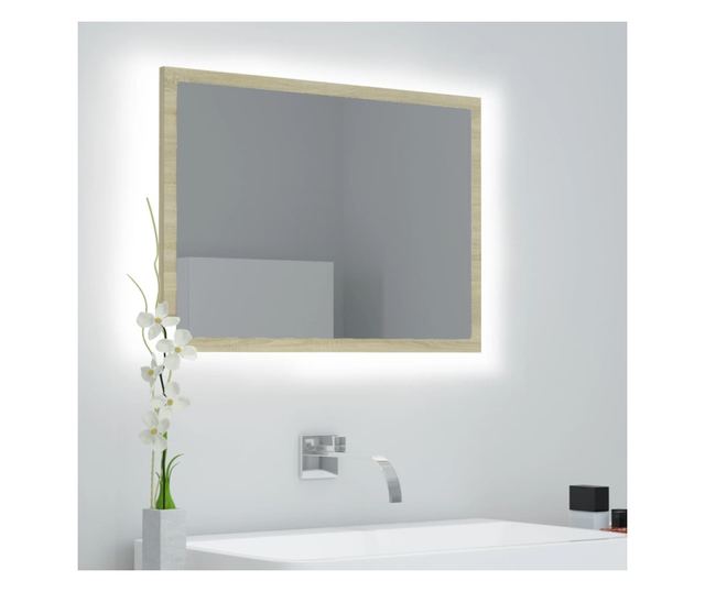 Oglindă de baie LED, stejar sonoma, 60x8,5x37cm, lemn prelucrat