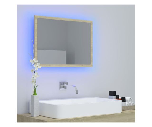 Oglindă de baie LED, stejar sonoma, 60x8,5x37cm, lemn prelucrat