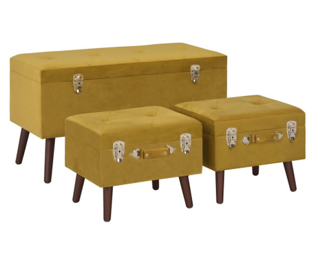 Stoličky s úložným prostorem 3 ks hořčicově žluté sametové