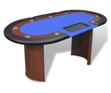 Stol za Poker za 10 Igrača s Prostorom za Djelitelja i Držačem Žetona Plavi