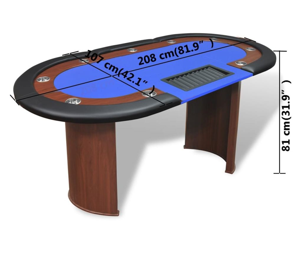 Miza Poker za 10 oseb, območje delivca in podpora žetonov, modra - 9