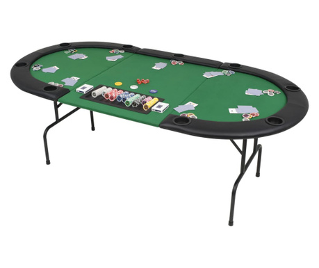 Masă de poker pliabilă în 3, pentru 9 jucători, oval, Verde