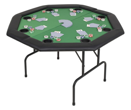 Masă poker pliabilă în două părți, 8 jucători, octogonal, Verde