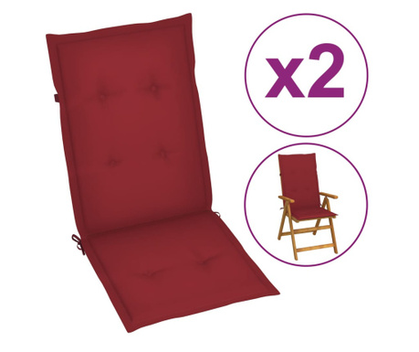 Възглавници за градински столове 2 бр виненочервени 120x50x4 см
