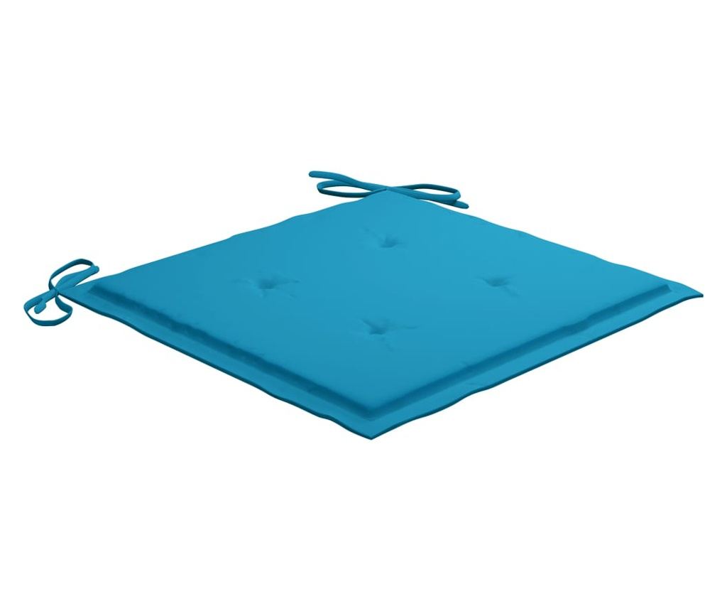 Градински столове със сини възглавници, 4 бр., Масивно дърво тиково дърво - 8