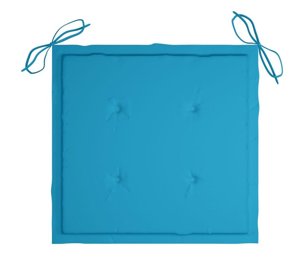 Градински столове със сини възглавници, 4 бр., Масивно дърво тиково дърво - 7