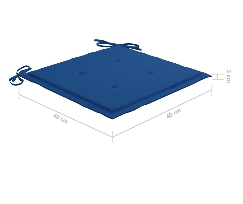 Градински столове с кралско сини възглавници, 4 бр., Масивно дърво тиково дърво - 12