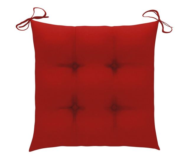 Градински столове с червени възглавници, 2 бр., Масивно тиково дърво