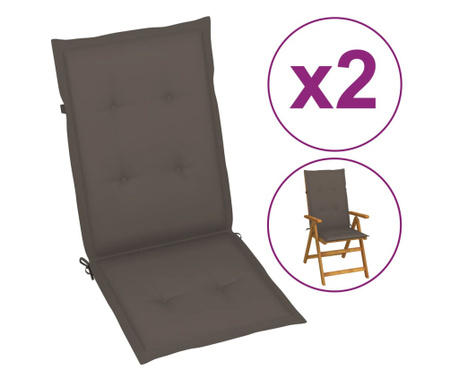 Възглавници за градински столове, 2 бр, таупе, 120x50х4 см