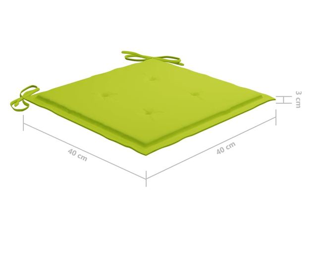 Градински столове със светлозелени възглавници, 6 бр., Масивно тиково дърво