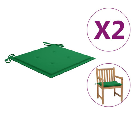 Възглавници за градински столове, 2 бр, зелени, 50x50x4 см