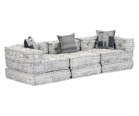 Canapea puf modulară cu 3 locuri, gri deschis, material textil