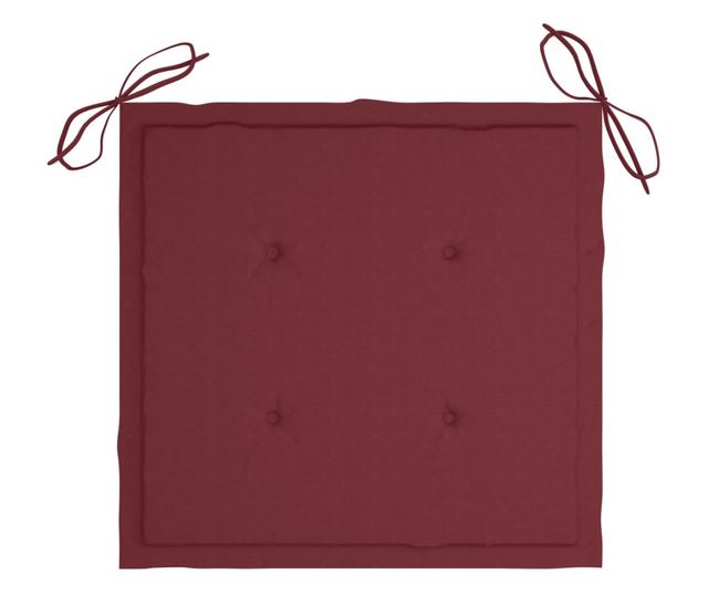 Градински столове с бордо възглавници, 2 бр., Масивно тиково дърво