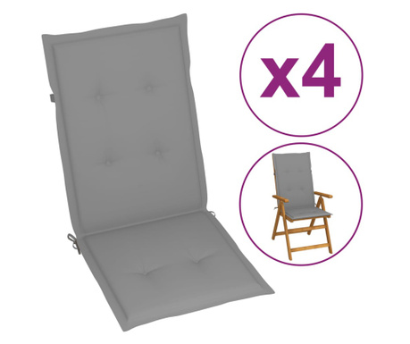 Възглавници за градински столове, 4 бр, сиви, 120x50x4 см