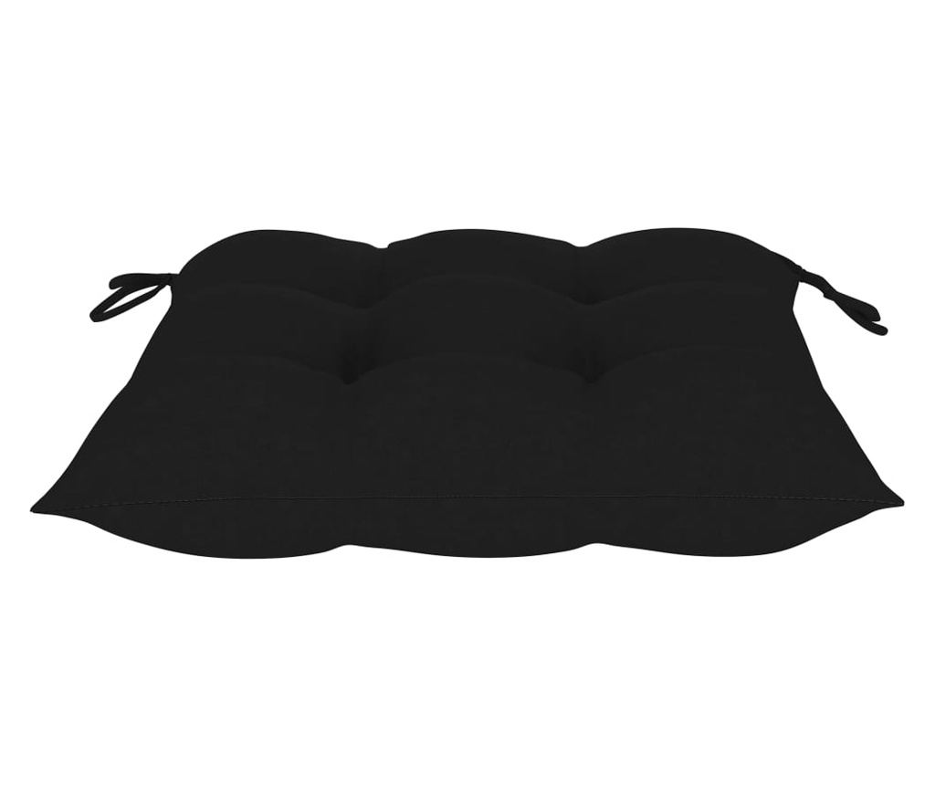 Градински столове с възглавници, 3 бр., Черен, Масивно дърво тиково дърво - 6