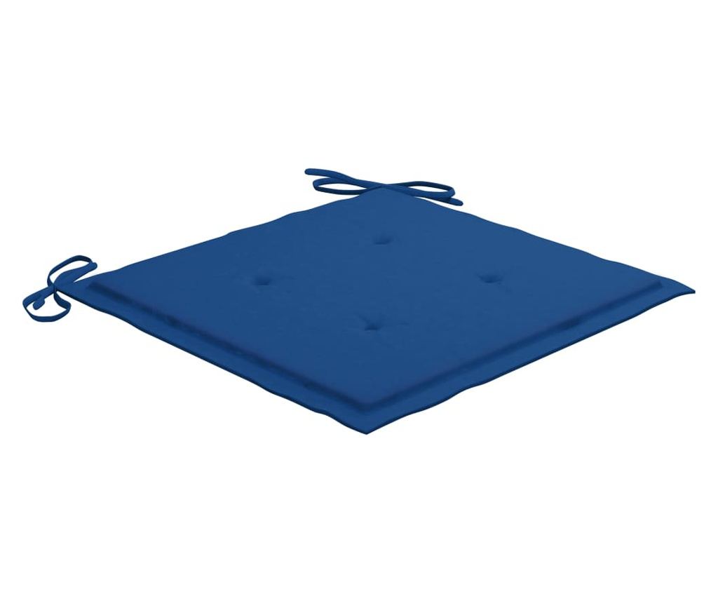 Градински столове с кралско сини възглавници, 4 бр., Масивно дърво тиково дърво - 8