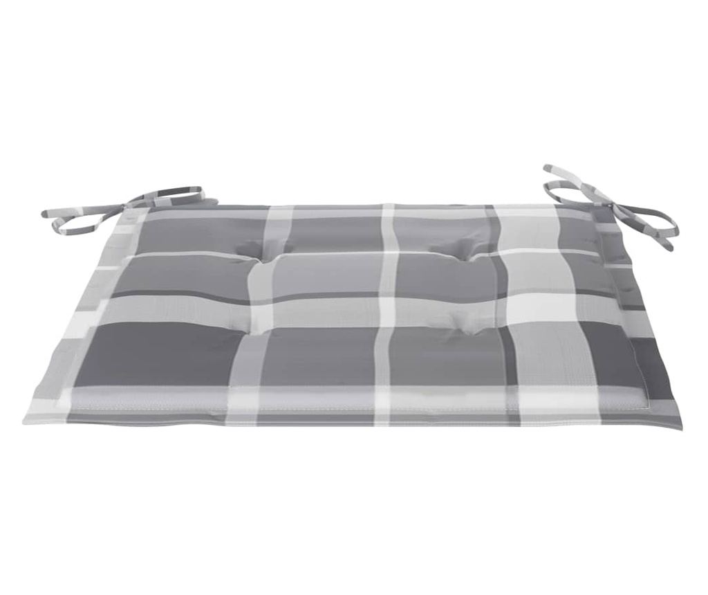 Scaune grădină, perne gri model carouri, 2 buc, lemn masiv tec - 9