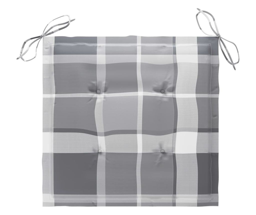 Градински столове, сиви карирани възглавници, 3 бр., Масивно тиково дърво - 7