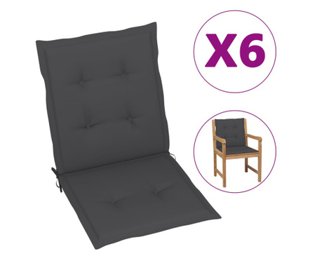 Възглавници за градински столове, 6 бр, антрацит, 100x50x4 см