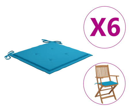 Възглавници за градински столове, 6 бр, сини, 40x40x4 см, плат