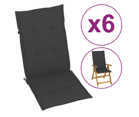 Възглавници за градински столове, 6 бр, антрацит, 120x50x4 см