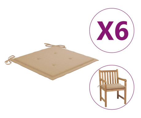 Възглавници за градински столове, 6 бр, бежови, 50x50x4 см