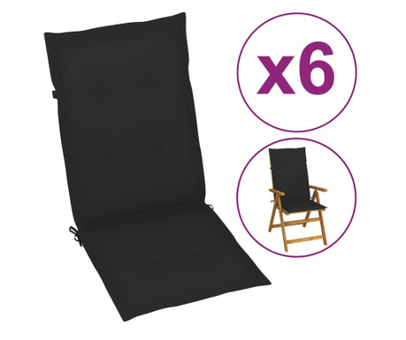 Възглавници за градински столове, 6 бр, черни, 120x50x4 см