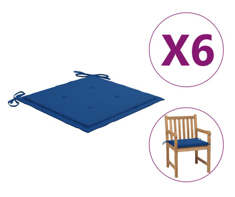 Jastuci za vrtne stolice 6 kom kraljevsko plavi 50 x 50 x 3 cm
