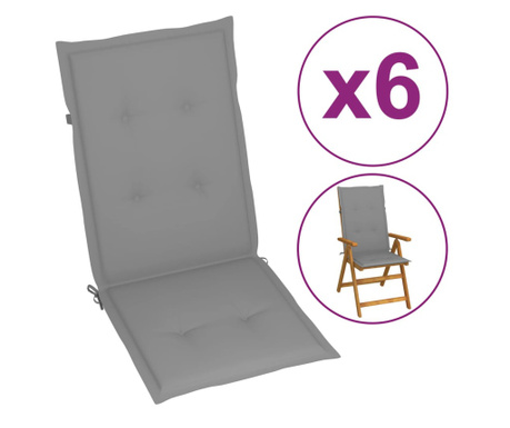 Възглавници за градински столове, 6 бр, сиви, 120x50x4 см