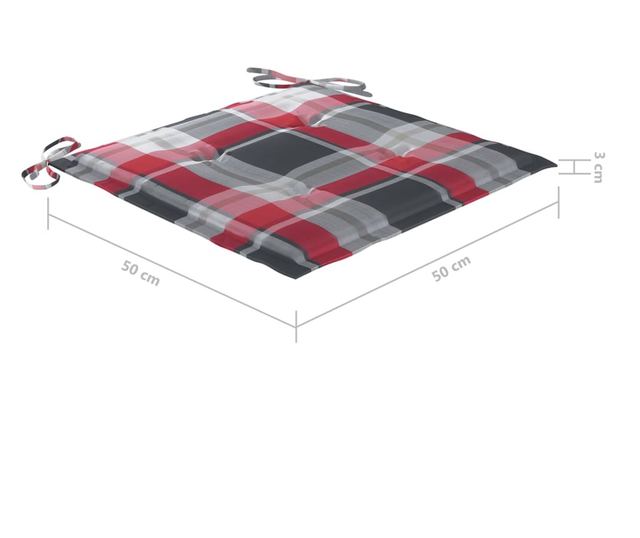 Градински столове каре червено, 2 бр., масивна тикова дървесина