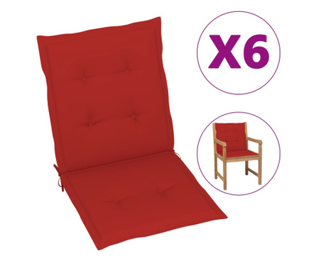 Възглавници за градински столове, 6 бр, червени, 100x50x4 см