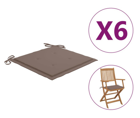 Възглавници за градински столове, 6 бр, таупе, 40x40x4 см, плат