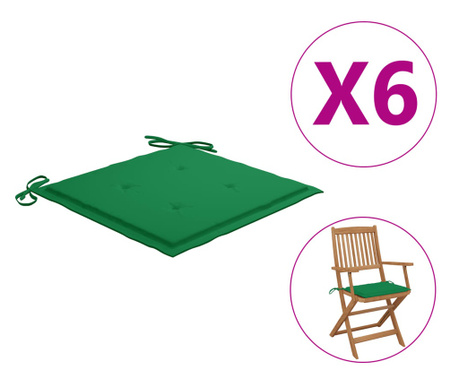 Възглавници за градински столове 6 бр зелени 40x40x4 см плат