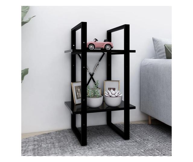 kétszintes fekete forgácslap könyvszekrény 40 x 30 x 70 cm