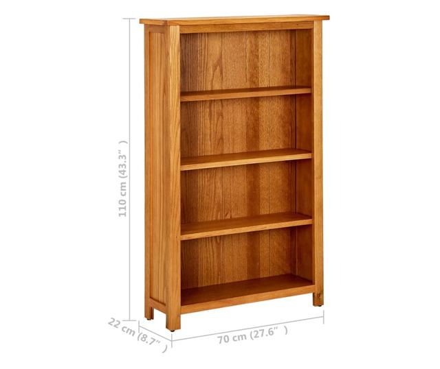 4 szintes tömör tölgyfa könyvespolc 70 x 22 x 110 cm