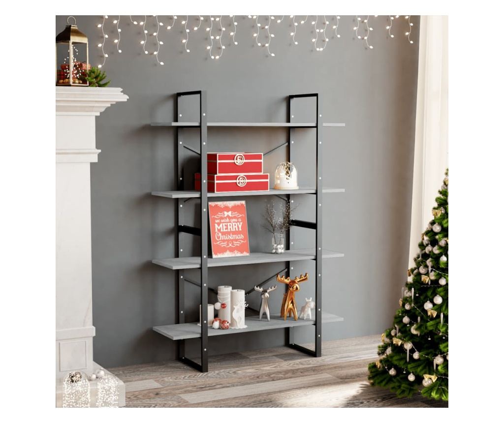 négyszintes betonszürke forgácslap könyvszekrény 100x30x140 cm - 3